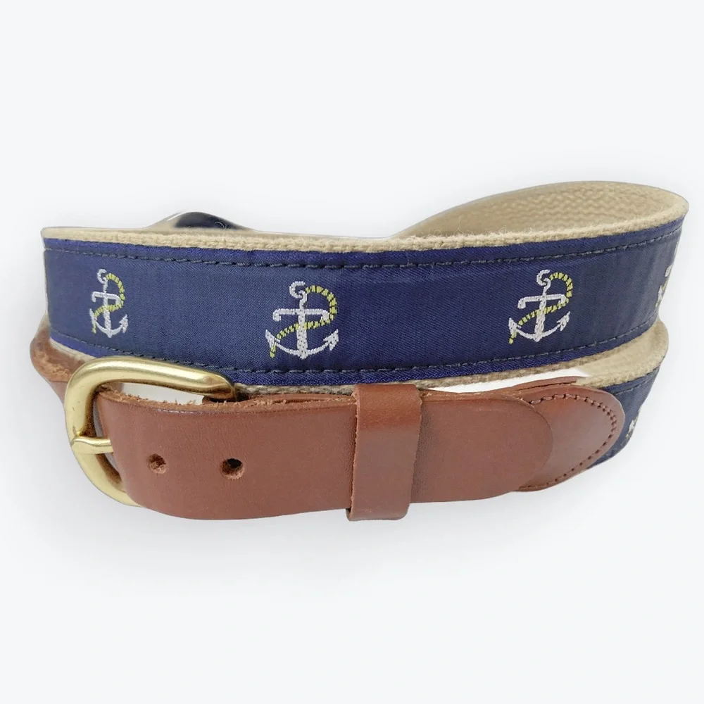 Leather Man LTD Belt Blue Leather/Brass Anchors 42